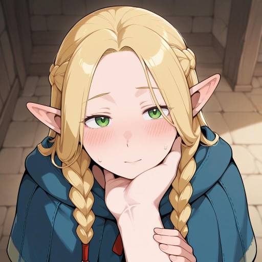 Blushing Blonde Elf Girl with Braids