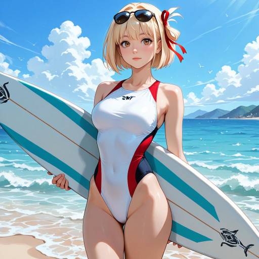 Charming Girl in Swimsuit at Beach