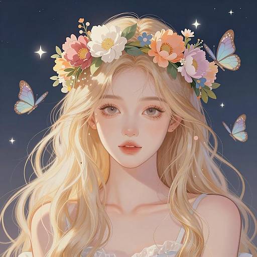Fantasy Portrait of Blonde Woman with Floral Crown