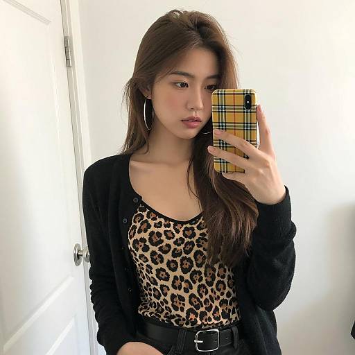 Fashionable Mirror Selfie of Young Woman