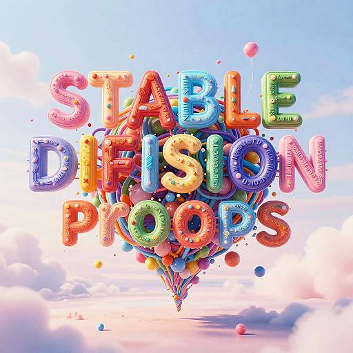 Photograph of colorful 3D balloons spelling 