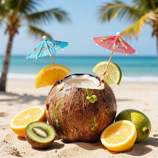 Tropical Coconut Beverage with Umbrellas