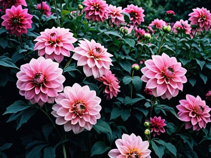 Blooming Pink Dahlia Garden Wallpaper