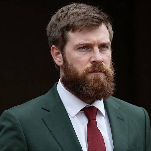 Serious Bearded Man in Dark Suit Portrait