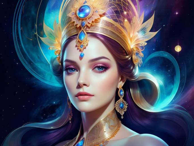 Mystical Woman with Golden Crown and Gems
