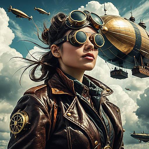 Steampunk Aviator Girl with Airships