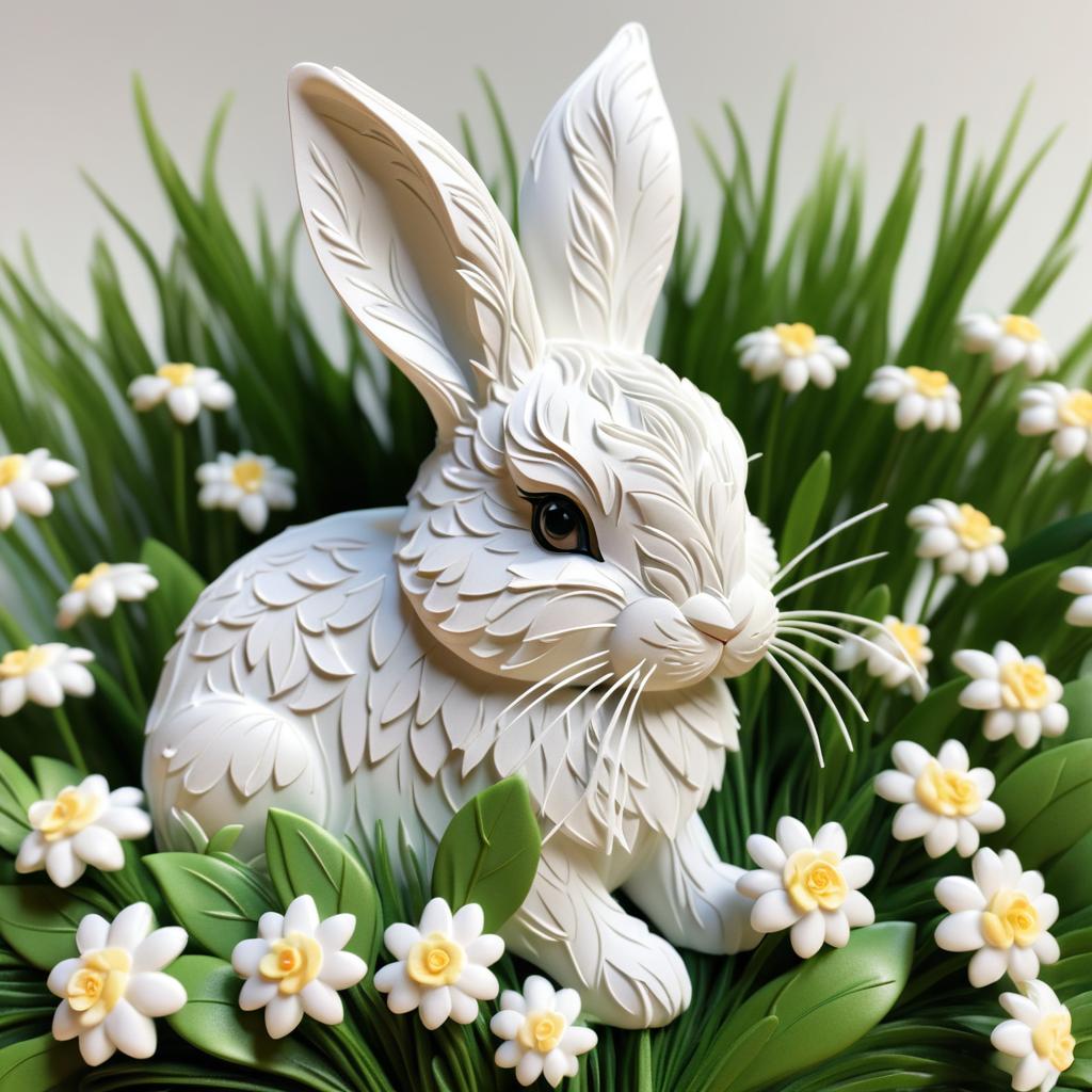 Detailed Rabbit Holding Flowers in Gentle Scene