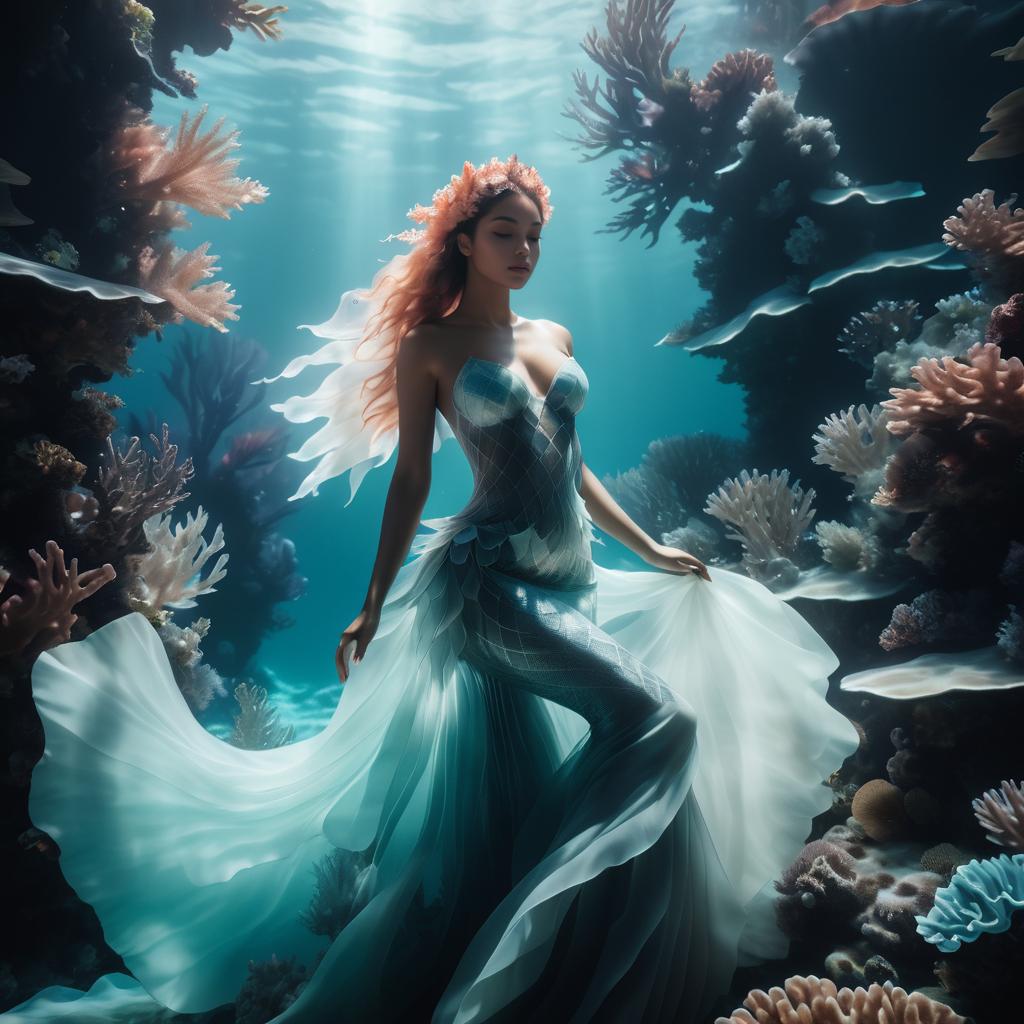 Ethereal Mermaid Amidst Coral Reefs