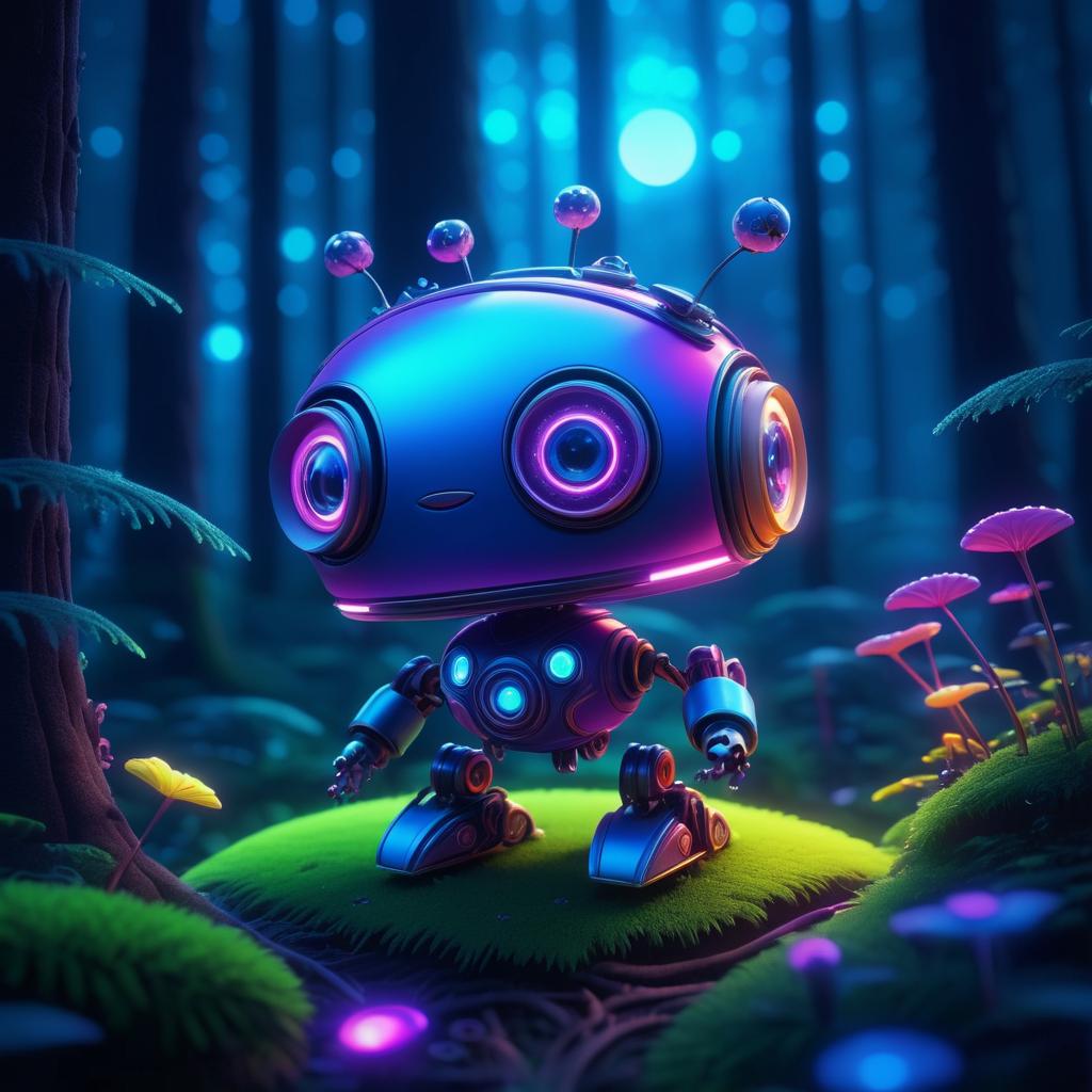 Charming Tiny Robot in Enchanted Forest