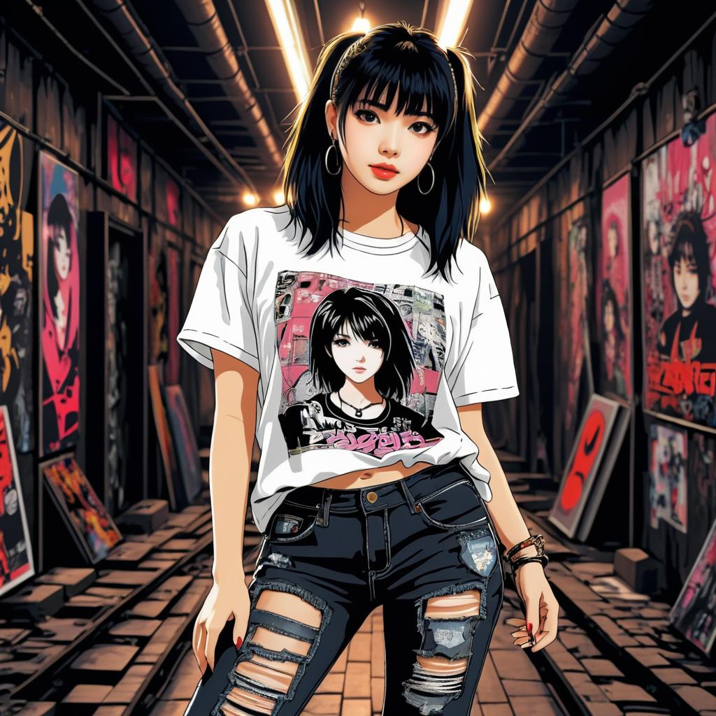 Rebellious Young Woman in Anime Style