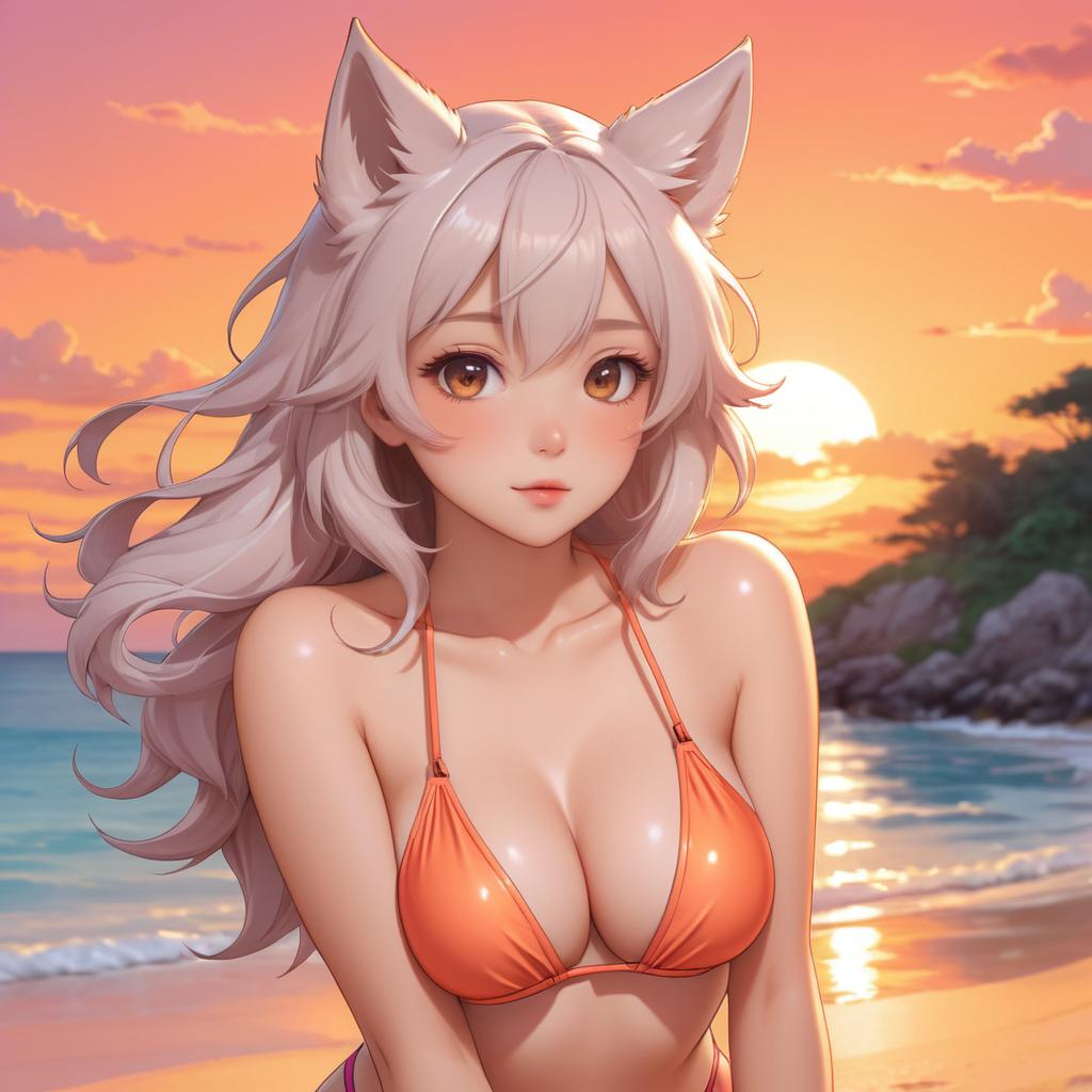 Playful Wolf Girl in Sunset Glow