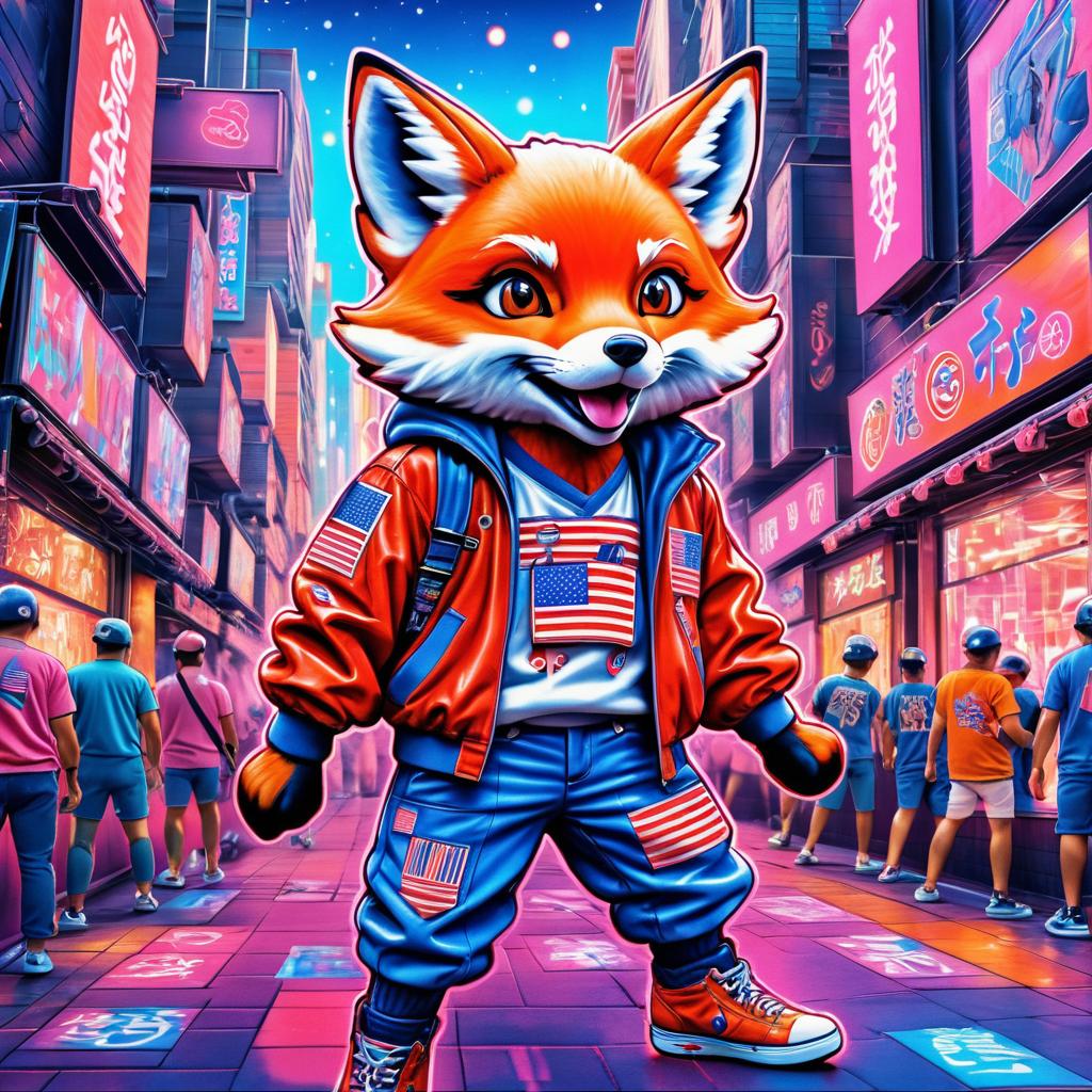 Vibrant Fox in Cyberpunk Festival Scene