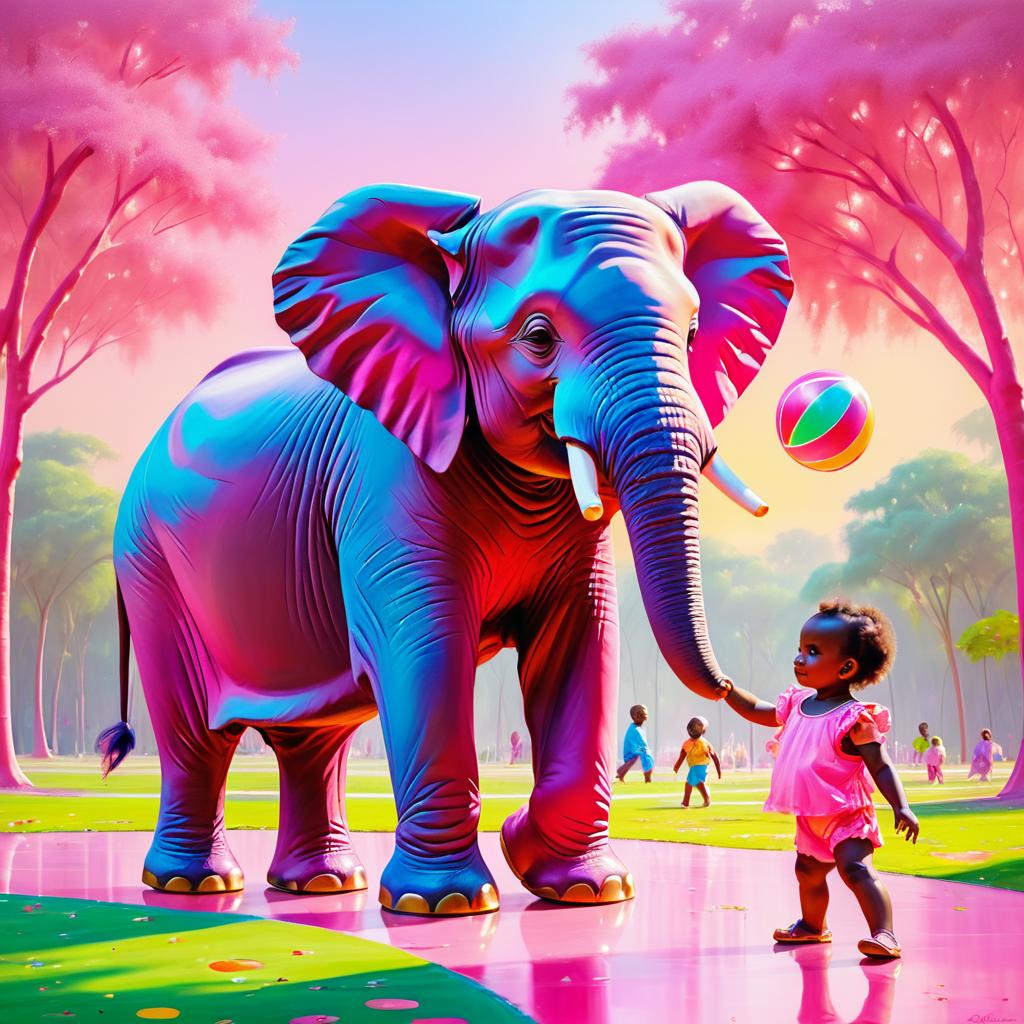 Joyful Elephant and Child Playing in Park