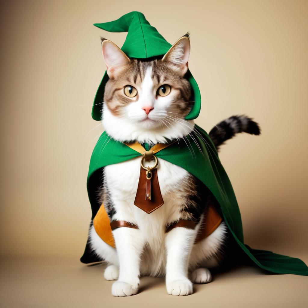 Whimsical Cat Dressed as Robin Hood