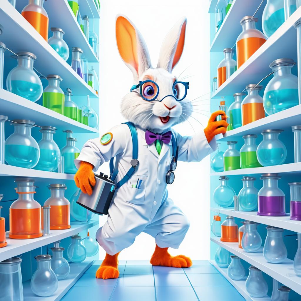 Cartoon Rabbit Scientist in a Lab