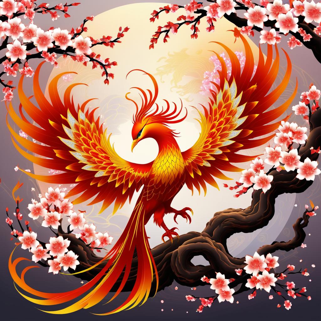 Elegant Phoenix Among Cherry Blossoms