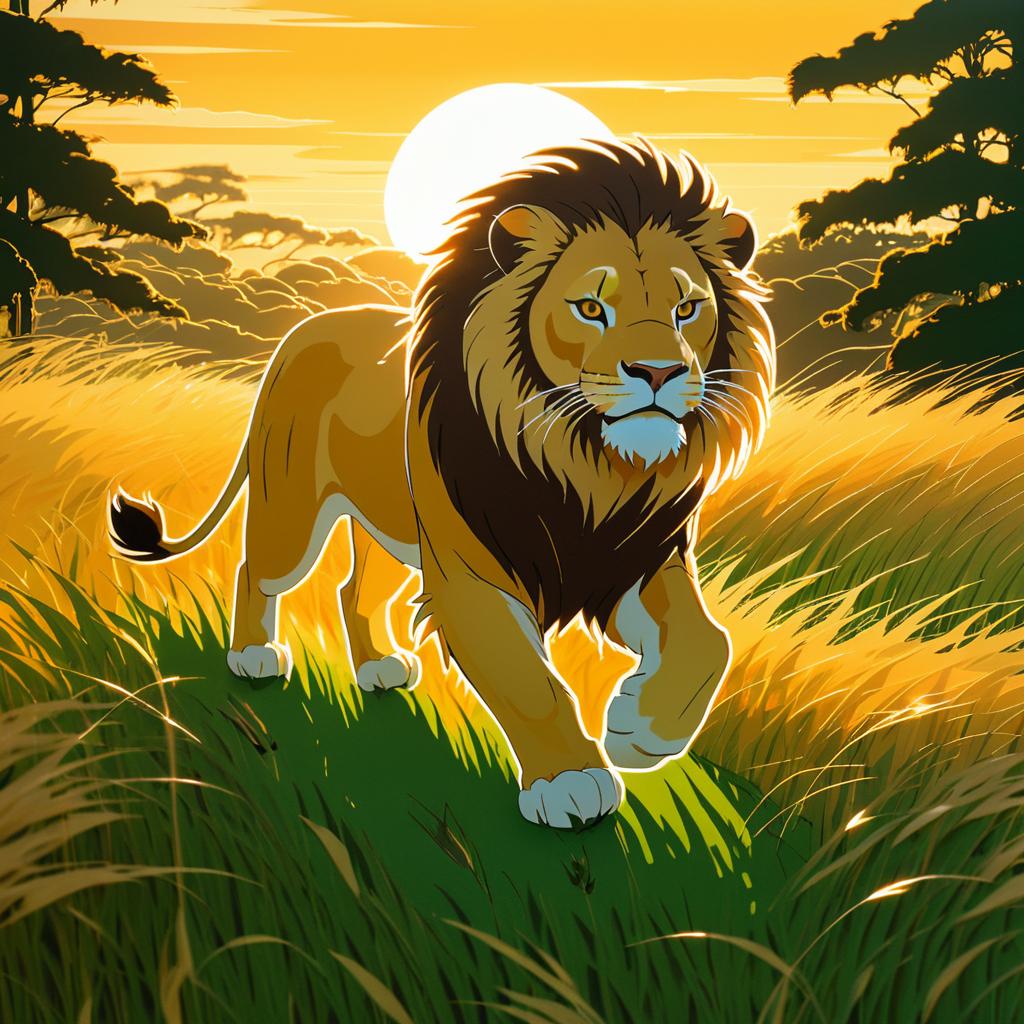 Fearless Lion in Golden Sunset Illustration