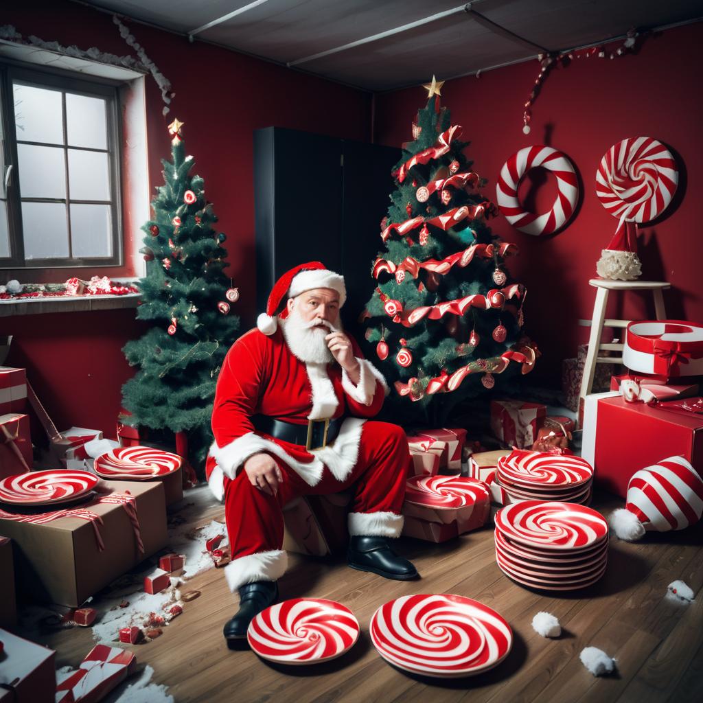 Melancholy Santa in a Chaotic Christmas Room