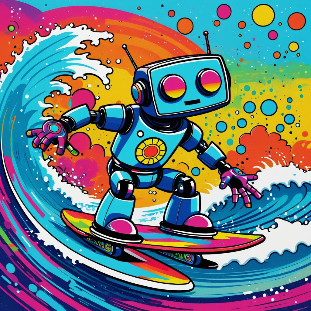 Vibrant Robot Surfing in Lowbrow Art