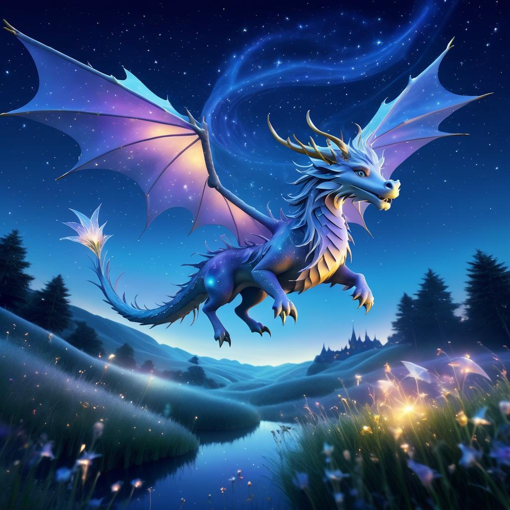 Playful Dragon Over Enchanted Meadow