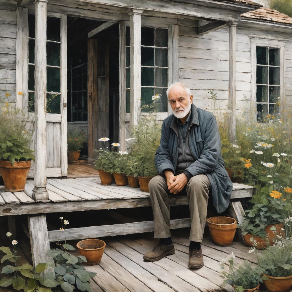 Elderly Man on Porch in Kiefer Style