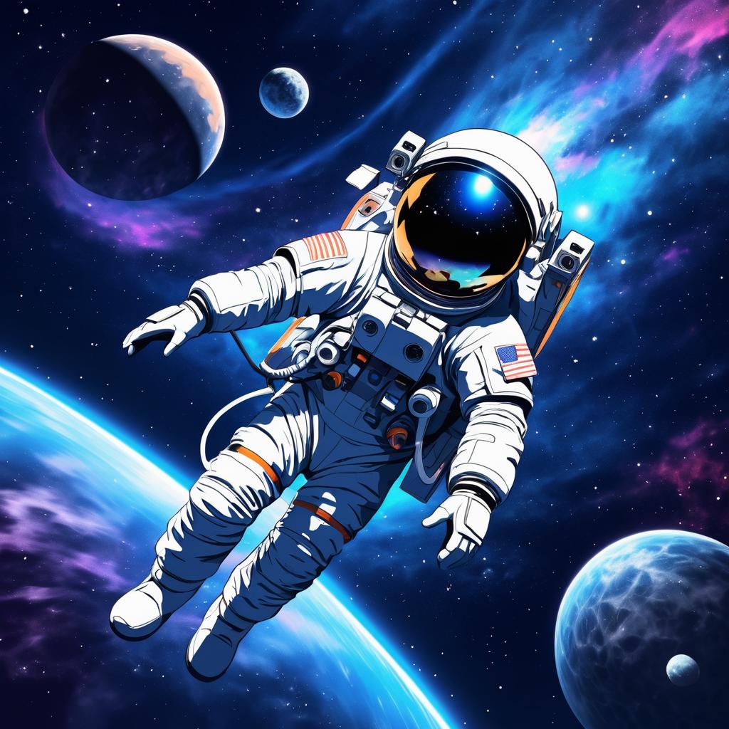 Anime Astronaut in Outer Space Adventure