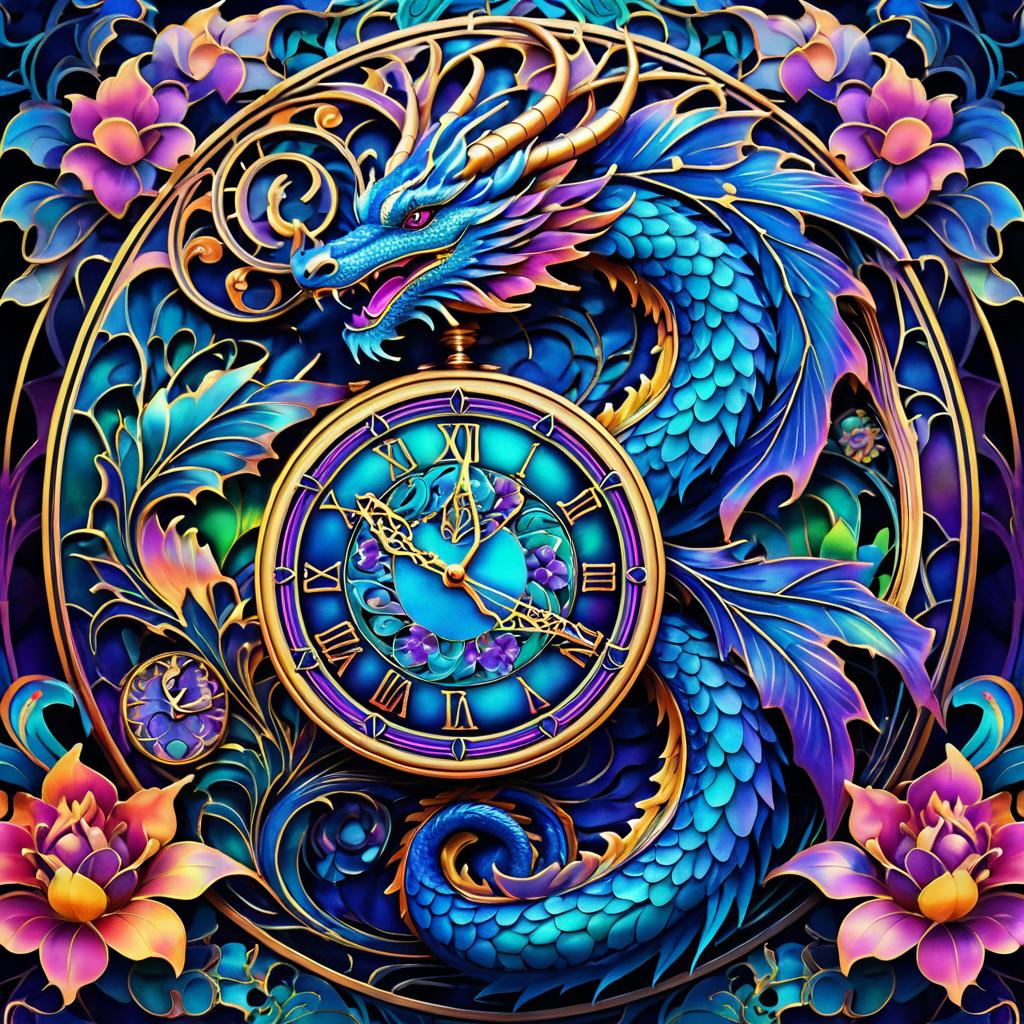 Vibrant Art Nouveau Dragon in Bloom