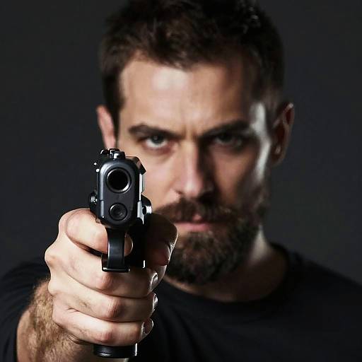 Dramatic Close-Up of Man Aiming Gun