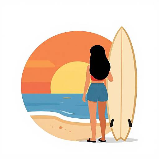 Girl Watching Sunset with Surfboard