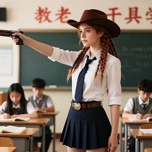 Ginger Dreadlocked Woman in School Uniform