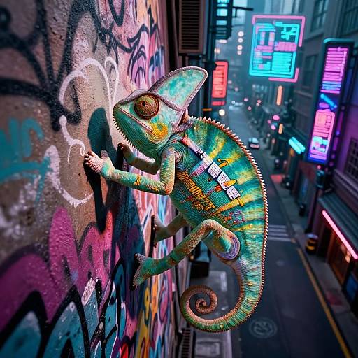 Cyberpunk Chameleon in Neon Alley