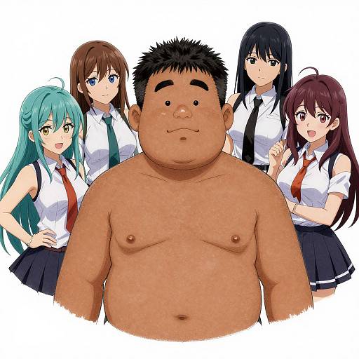 Chubby Asian Anime Man with Cosplayers
