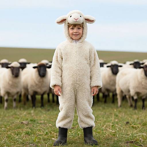 Child in Lamb Costume with Sheep