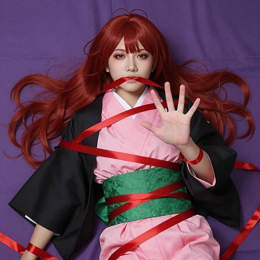 Intense Asian Woman in Vibrant Kimonos