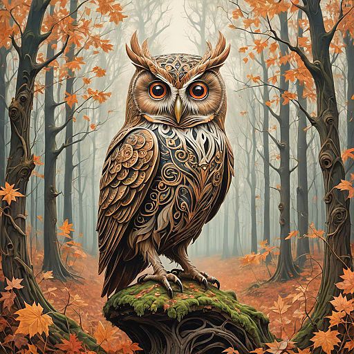 Whimsical Neo-Renaissance Owl in Autumn