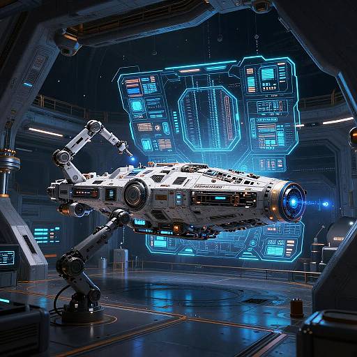 AI Spaceship Docked in Sci-Fi Station