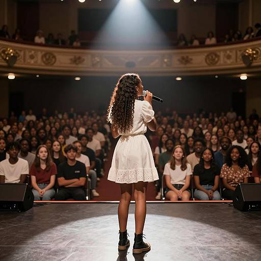 Teenage Girl Singing in Spotlight
