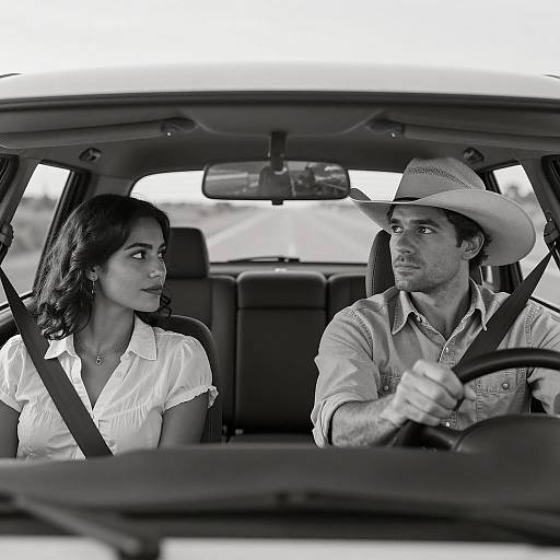 Romantic Road Trip in Black and White