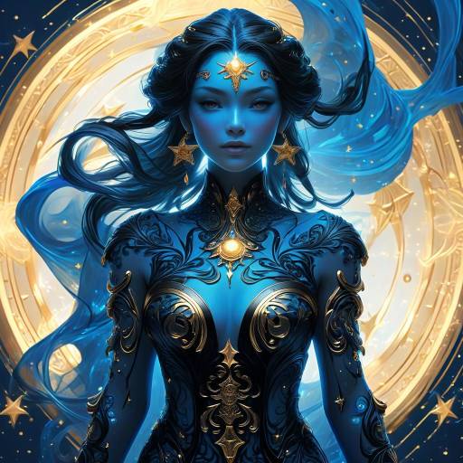 Radiant Woman with Celestial Tattoos