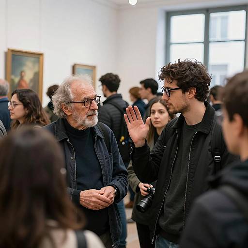 Crowded Art Gallery Conversation