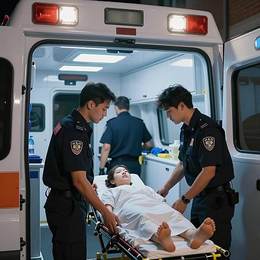 Nighttime Ambulance Scene with Paramedics