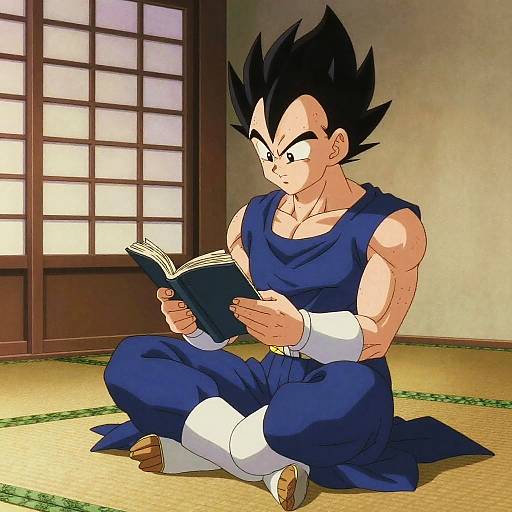 Vegeta Reading in Traditional Japanese Room