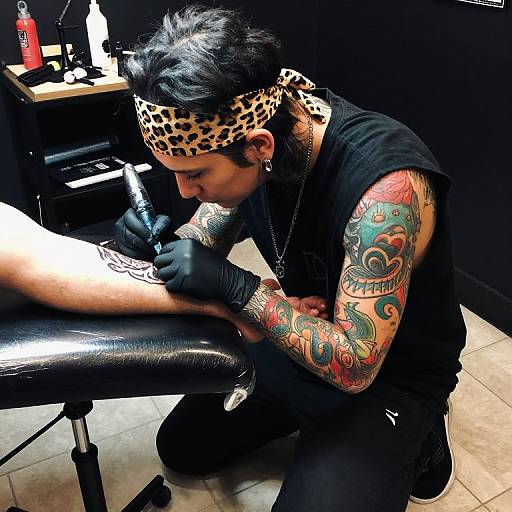 Colorful Tattoo Artist at Work