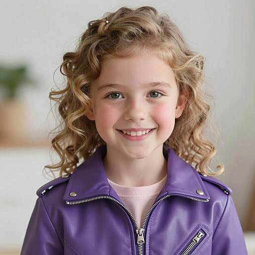 Joyful Girl in Shiny Purple Jacket