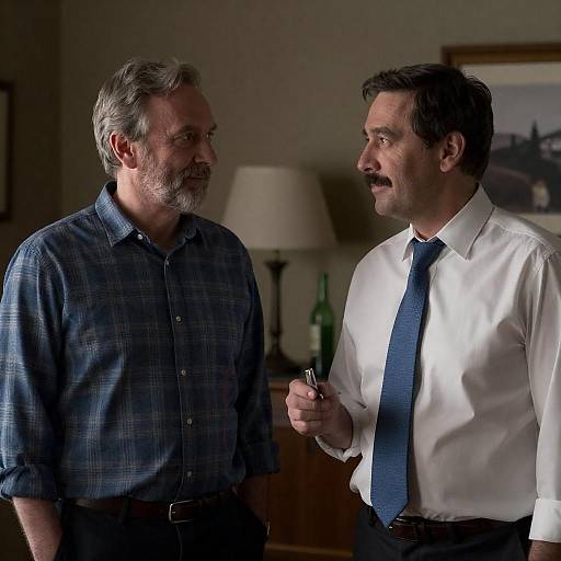 Two Men Smiling in Dim Light