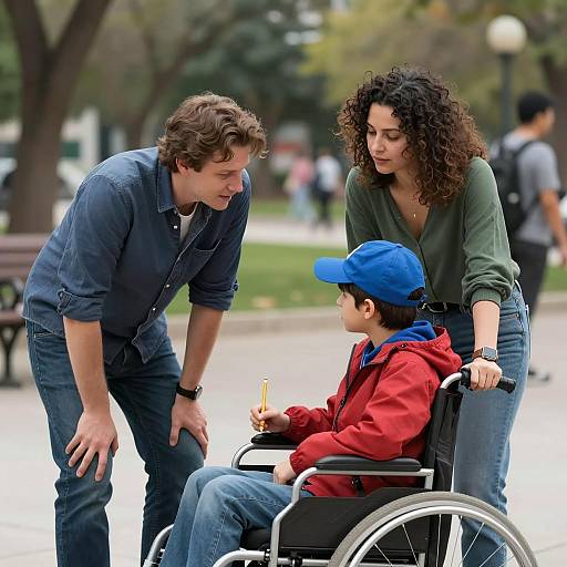Family Interaction in Park with Wheelchair Child