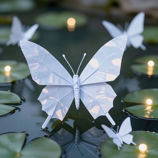Giant Origami Butterflies Over Serene Pond