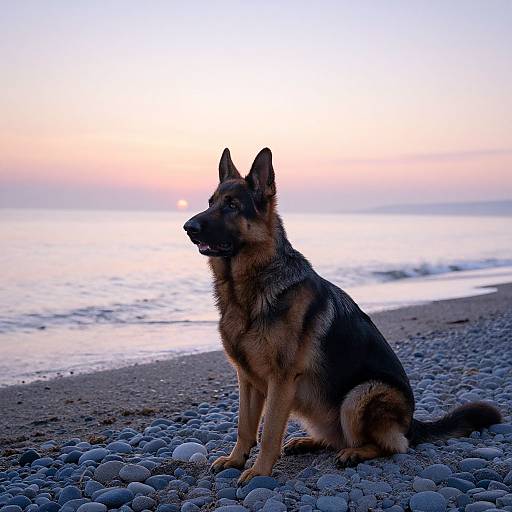 Serene German Shepherd on Pebble Beach