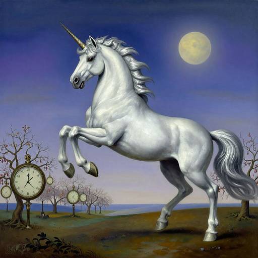 Surreal Unicorn Amidst Dreamlike Orchards