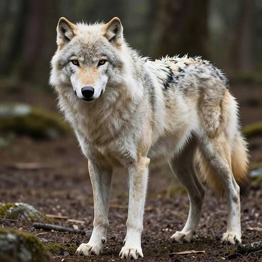 Muscular White Wolf in Wilderness Background